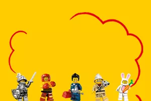 Yellow Banner Mobile 5 Minifigures With Illustrations